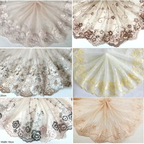 3 Yards 16-26cm Yellow Brown Mesh Embroidery Lace Item Handmade DIY Garment Needlework Sewing Fabric Clothing Accessories 249