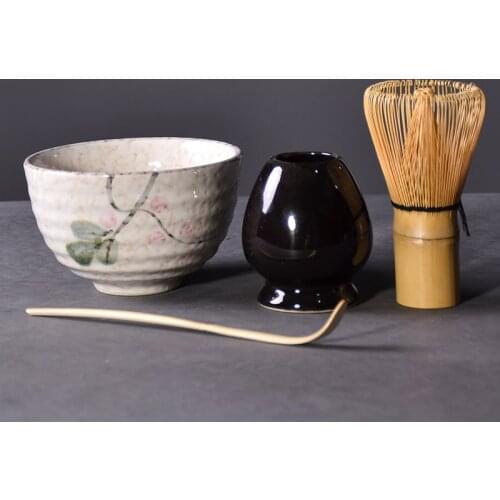 4pcs/set traditional matcha te'a gift set bamboo matcha whisk scoop ceremic Matcha Bowl Whisk Holder japanese tea sets