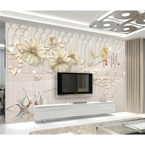 5d stereo mural television background wallpaper 8D minimalist modern living room video wall decoration embossed swan jewelry