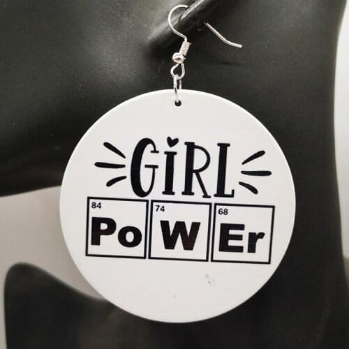 Free Shipping! Round Girl Power Wood Earrings