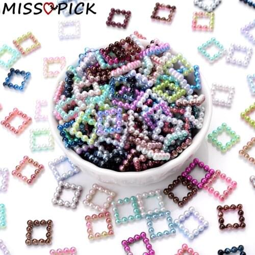 100pcs 11mm Gradient Color Square Plastic ABS Hollow Imitation Pearl Beads For DIY Jewelry Making Flatback Scrapbook Accessories