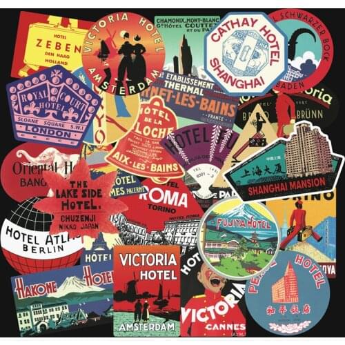 56pcs / Bag Fashion Personality Travel Retro International Hotel Graffiti Sticker DIY Skateboard Suitcase Decoration