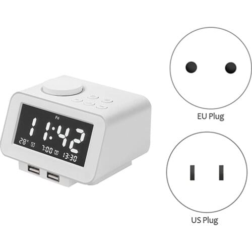 Digital Alarm Clock, FM Radio, Dual USB Charging Ports, Temperature Detect, Dual Alarms with 7 Alarm Sounds