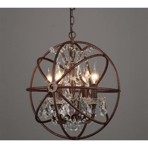 Rustic Orb Chandelier Farmhouse Kitchen Island Led Bar Light Crystal Chandelier Loft Vintage Retro Black Round Chandelier Lamp