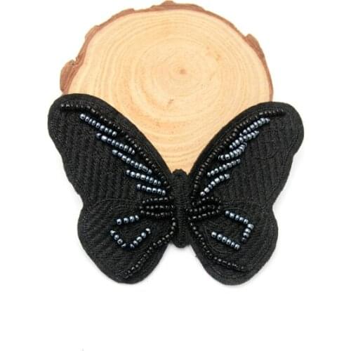DIY 3D Handmade embroidery beaded black butterfly patch aequin applique for Coat Trousers Bag Brooch