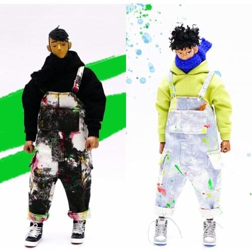 New Collection EW002 1/6 Scale Spray-dyed Hand-Splashed Overalls Jeans For Action Figure Body DIY