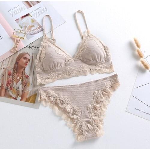 Striped Cotton Bralette Set with Lace Underwear with Inserts Wireless Triangle Bra Soft Cup Girls Bra Sets Women Lingerie