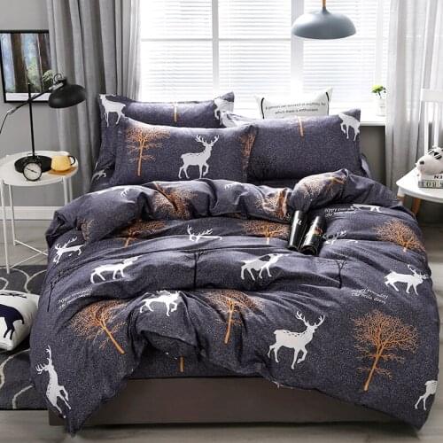 Fashion Bedding Set Simple Elk Animal Duvet Cover Sheet Set With Pillowcase Set Full Queen Size Kids Adults Bedclothes