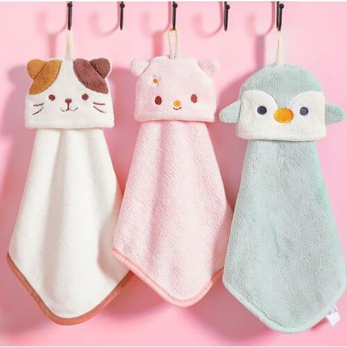 Creative Cartoon Animal Wipe Hanging Bathing Towel Baby Nursery Hand Towel Soft Plush Bath Towel for Children Bathroom Kitchen