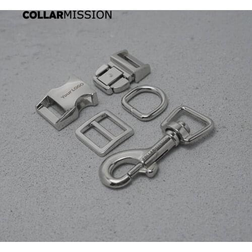Metal buckle+Tri-Glid+D ring+metal dog clasp/set)Retailing engraved silver buckle 15mm for DIY dog collar DIY accessories