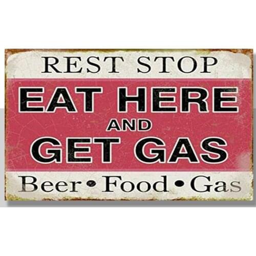 Metal Tin Sign rest stop eat and get gas Pub Home Vintage Retro Poster Cafe ART