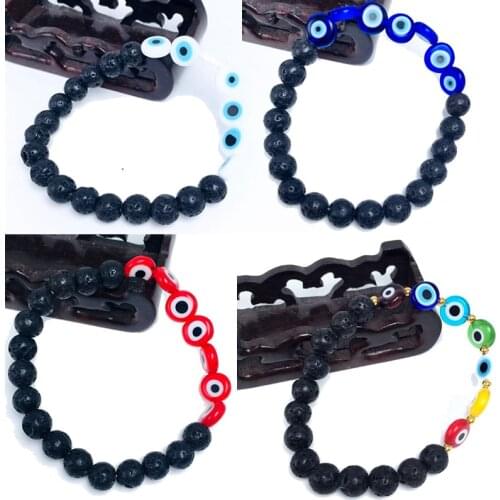 Fashion natural stone volcanics bead chain bracele elastic blue charm strand bracelets for women lucky jewelry Couple gifts