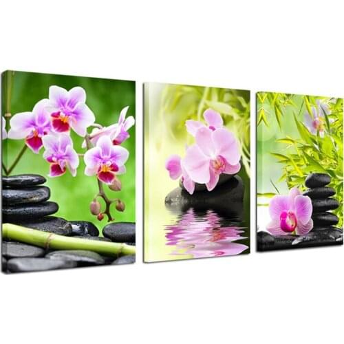 Orchid Flower Bamboo Stone 3 Pieces diamond painting zen buddha full square round diamond embroidery set for living RoomZP-2421