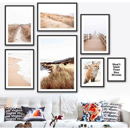 Fox Path Sea Beach Reed Bridge Landscape Wall Art Canvas Painting Nordic Posters And Prints Wall Pictures For Living Room Decor