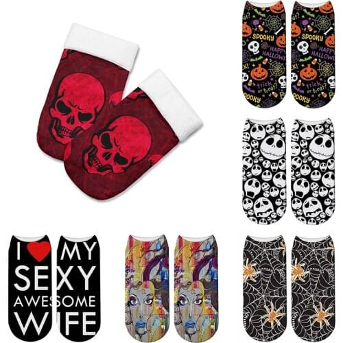 Halloween Pumpkin Cartoon Print Socks Women New Brand Sock Fashion Unisex Meias Female Funny Low Ankle Casual Cartoon Socks