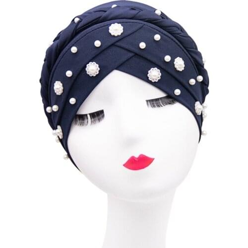 New Style Muslim Women Gypsophila Turban Bonnet Hijab Caps White Pearl Inner Hijabs Middle East Islamic Muslim Wrap Turbantes