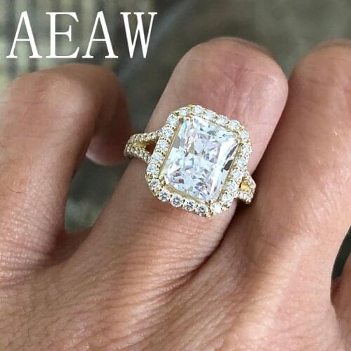 AEAW 4.5ctw Center 10x8mm Radiant Cut Moissanite Engagement Ring Real 14K Yellow Gold Diamond Fine Jewelry For Women