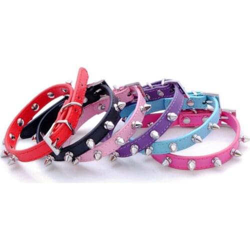 PU Dog Collar Anti Biting Adjustable Electroplate Spiked Walking Run Pet Cat Collars For Small Dogs Soft Comfortable Dogs Chains