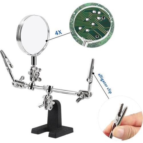 Third Hand Tool Soldering Stand with 5X Magnifying Glass 360 Degree Rotating Adjustable Locking Arms
