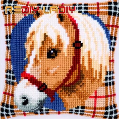 Cross Stitch Cushion Tartan Background Sofa Pillows Chunky Cross-Stitch Kits Acrylic Yarn Pillow Case Home Decor Art & Crafts