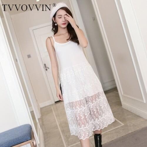 TVVOVVIN 2020 autumn winter new Hook flower lace Patchwork Strap dress inside loose Bottom dresses vest sexy womens A359