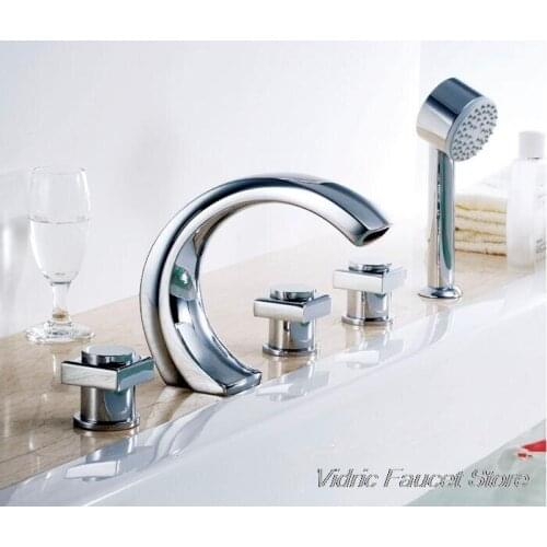 Vidric Brass Material Chrome Finish Bathroom Faucet Bathtub Waterfall Bath Tub Mixer with Hand Shower 3 handle 5 hole 5pcs/set