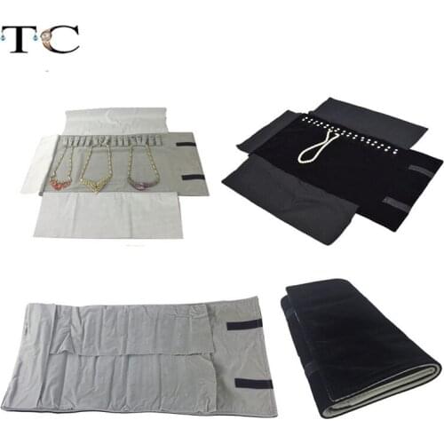 Wholesale Jewelry Roll Bag Portable Carring Case Black Velvet Organizer Multi Functional Multiple strips Necklace Storage Bag