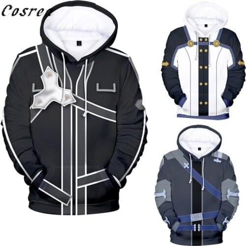 Anime Sword Art Online hoodies Sweatshirt Kirigaya 3D Kazuto Kirito Cosplay Costume Hooded Pullover Coat For Mens Women