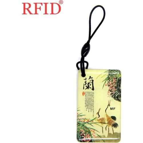 UID S50 1K 13.56Mhz Rewritable Changeable NFC Card Badge Key Fob Token Tag RFID Orchid Pattern Keychain Access Control Card 1pcs