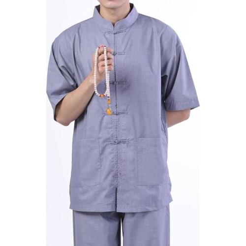 Unisex 2color dark gray/coffee Summer lay Meditation short-sleeve clothes monk clothing zen suit Buddhist uniforms Tang suits