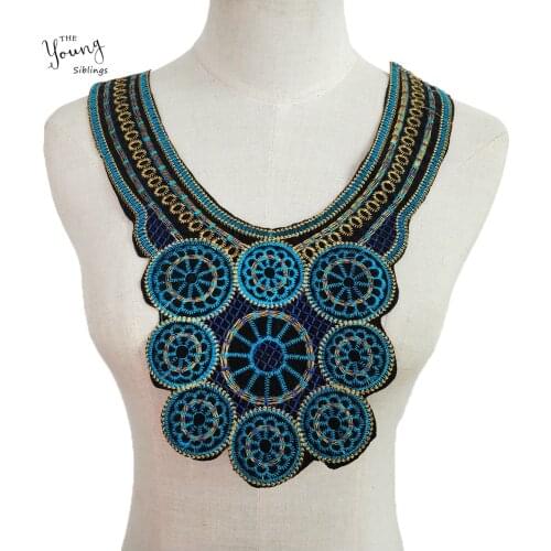 High quality Ethnic style Lace Collar Embroidery Fabric Trim DIY Sewing Lace Neckline Applique Clothing Decoration 1PCS selll