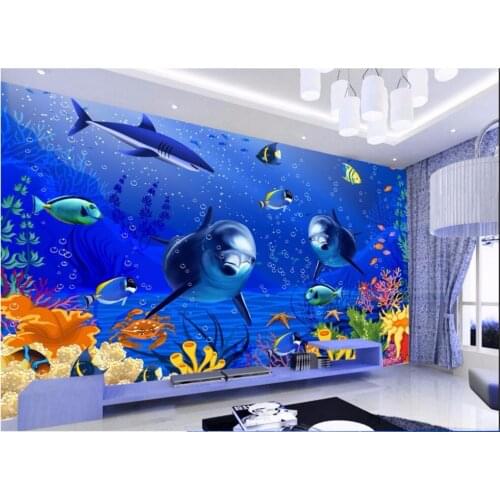High-end custom photo wallpaper 3d murals Mediterranean mural 3D underwater world background wall dolphin decorative painting
