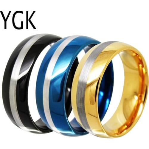 YGK Jewelry 8mm Matte Line/Black/Blue/Golden Domed Classic Tungsten Ring Tungsten Wedding Ring For Men & Women Bridegroom Ring