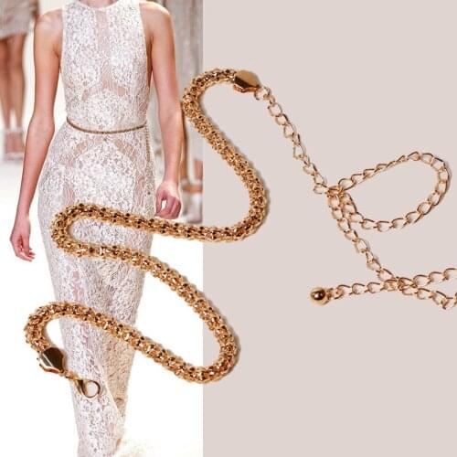 AWAYTR Metal Round Rhinestone Waist Chain for Women Simple Metal Decorative Waistband for Dress Belt Ladies Accessories
