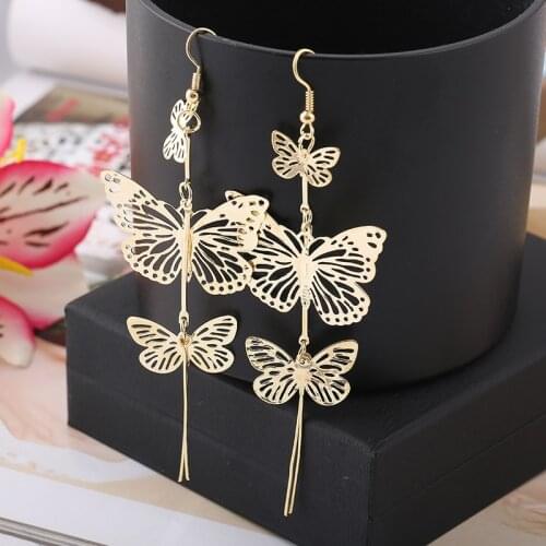 New Fashion Statement Butterfly Drop Earrings for Female Korean Elegant Gold Color Tassel Long Earring Luxury Wedding Jewelry
