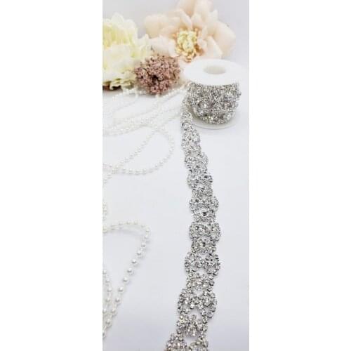 10Yards Braided Rhinestone Trim Crystal Clear Round Glass Rhinestone Chain Silver Dress Belt Trim Applique Sew on Garment