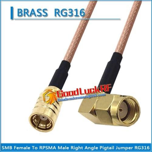 1X Pcs High-quality SMB Female to RPSMA RP-SMA RP SMA Male 90 Degree Right Angle Pigtail Jumper RG316 Cable Coaxial SMA to SMB