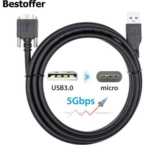 2M USB 3.0 A type Cable to Micro USB 3.0 B Male with Mount Panel Screws Male to Male M/M for Hard Disk Smart Phone 200cm