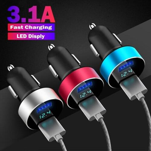 3.1A 5.0V Car Chargers 2 Ports Fast Charging For Xiaomi Poco F3 Samsung A51 Moto Universal Aluminum Dual USB Car charger Adapter