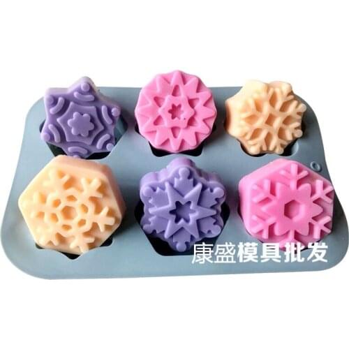 6 even new models of different snowflakes mold Pentagram snowflakes mold round snowflakes Mold Cake Mold Handmade soap candle