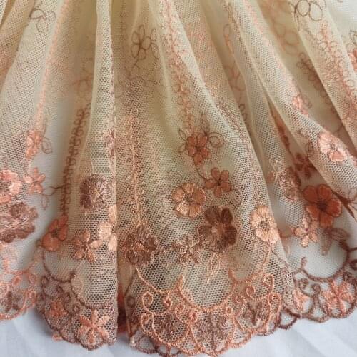 Beige Net Embroidered Mesh Lace Trim DIY Dress Skrit Ribbon Sewing Material Soft