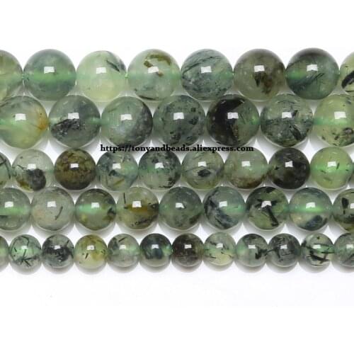 B Quality Natural Stone Dark Green Prehnites Quartz Round Loose Beads 15" Strand 6 810 12MM For Jewelry Making