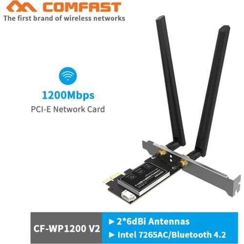 Comfast 1200Mbps Dual Band PCI-E Network card Wireless-AC Intel 7265AC 802.11ac+BT4.2 Wireless wifi card with 2*6dBi antennas