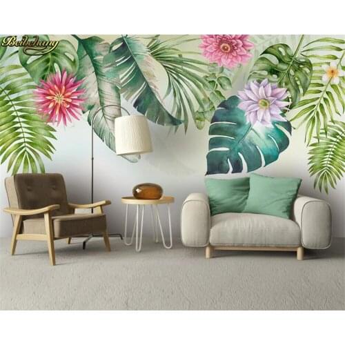 Beibehang Custom wallpaper mural Nordic minimalistic small fresh green leaves watercolor style background wall papel de parede