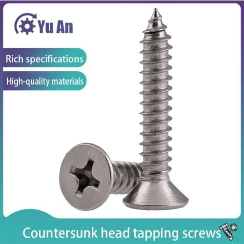 GB846 304 Stainless Steel Countersunk Self-tapping Screw/Cross Groove Flat Head Self-tapping Wood Screw M1-m2 50PCS