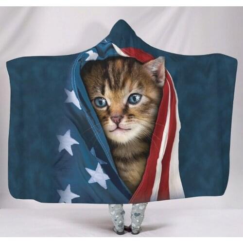Various Animals America Flag Hooded Blanket Soft Microfiber Wearable Blanket for Adult Kids Seasons Bedding Sofa Throw Blankets