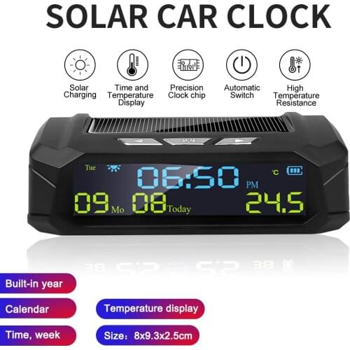 Kebidu TPMS Look Solar Car Digital Clock With LCD Time Date In-Car Temperature Display for Outdoor Personal Car Part Decoration