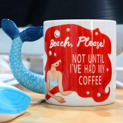 450mL Mermaid Princess Ceramic Coffee Mugs Cartoon Cups and Mugs Lovely Tail Ceramic Drinkware Good Christmas Gifts for Friends