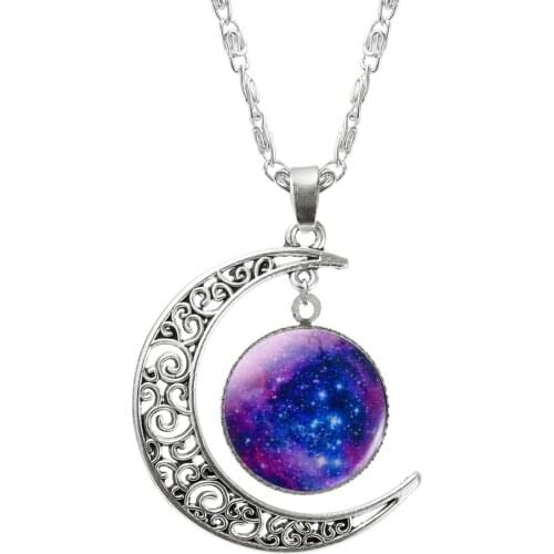 KISSWIF Silver Color Jewelry Fashion Moon Statement Necklace Glass Galaxy Lovely Necklace&Pendants Fine Jewerly Wholesale