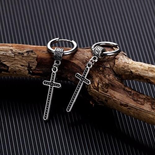 Personalized Black Jesus Classic Cross Earrings Man Jewelry 2021 Trend Stainless Steel Color Europe And America Eardrop